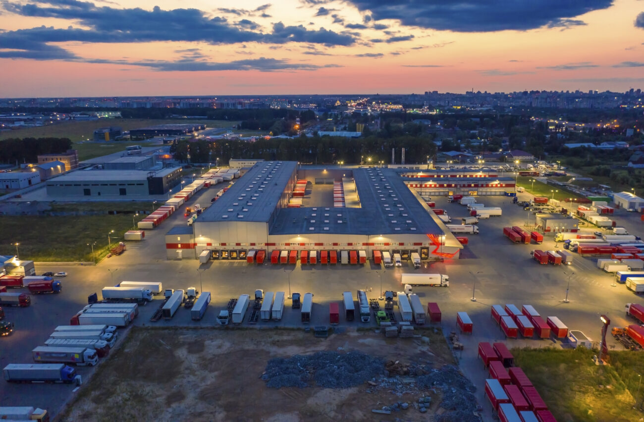 Aerial View Of A Logistics Park With A Loading Hub. A Lot Of Se