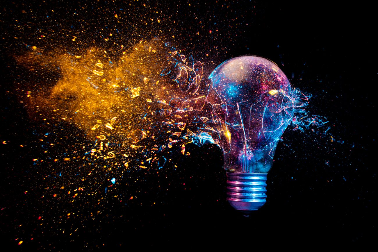 Explosion Of A Traditional Electric Bulb. Shot Taken In High Spe