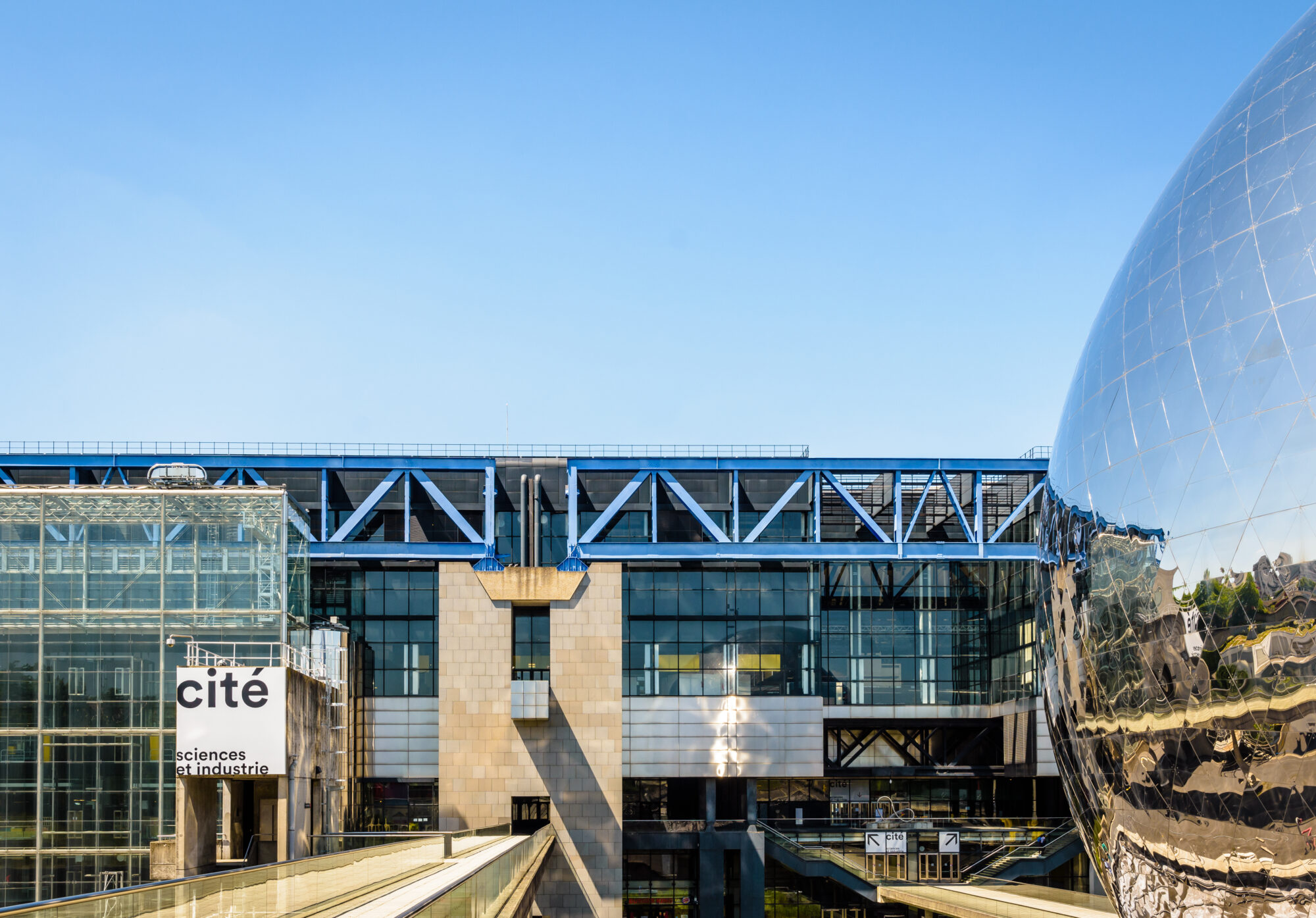 The Cite Des Sciences Et De L'Industrie Science Museum And La Geode Spheric Theater In Paris, France.