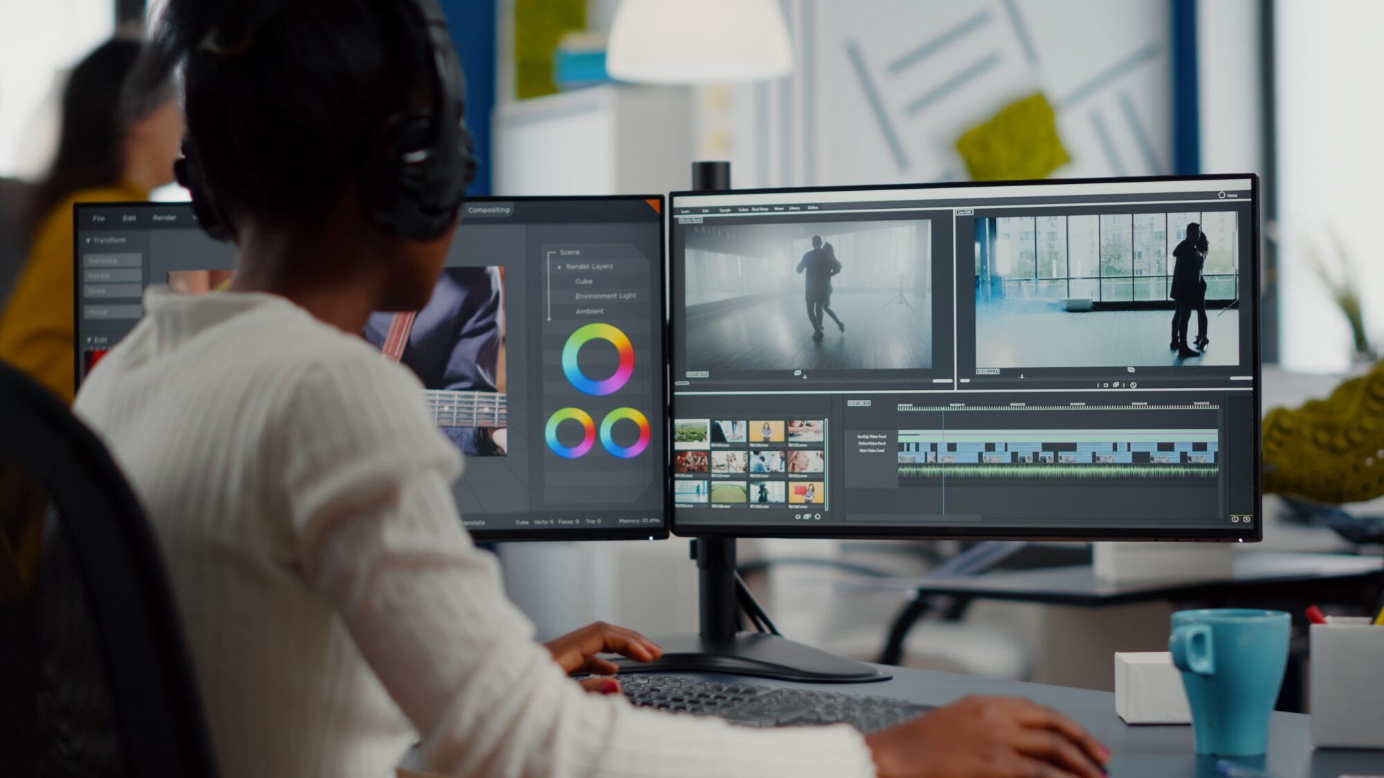 African Video Editor Working With Footage And Sound