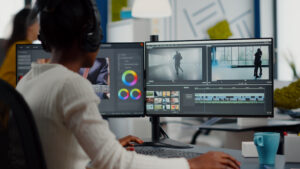 African Video Editor Working With Footage And Sound