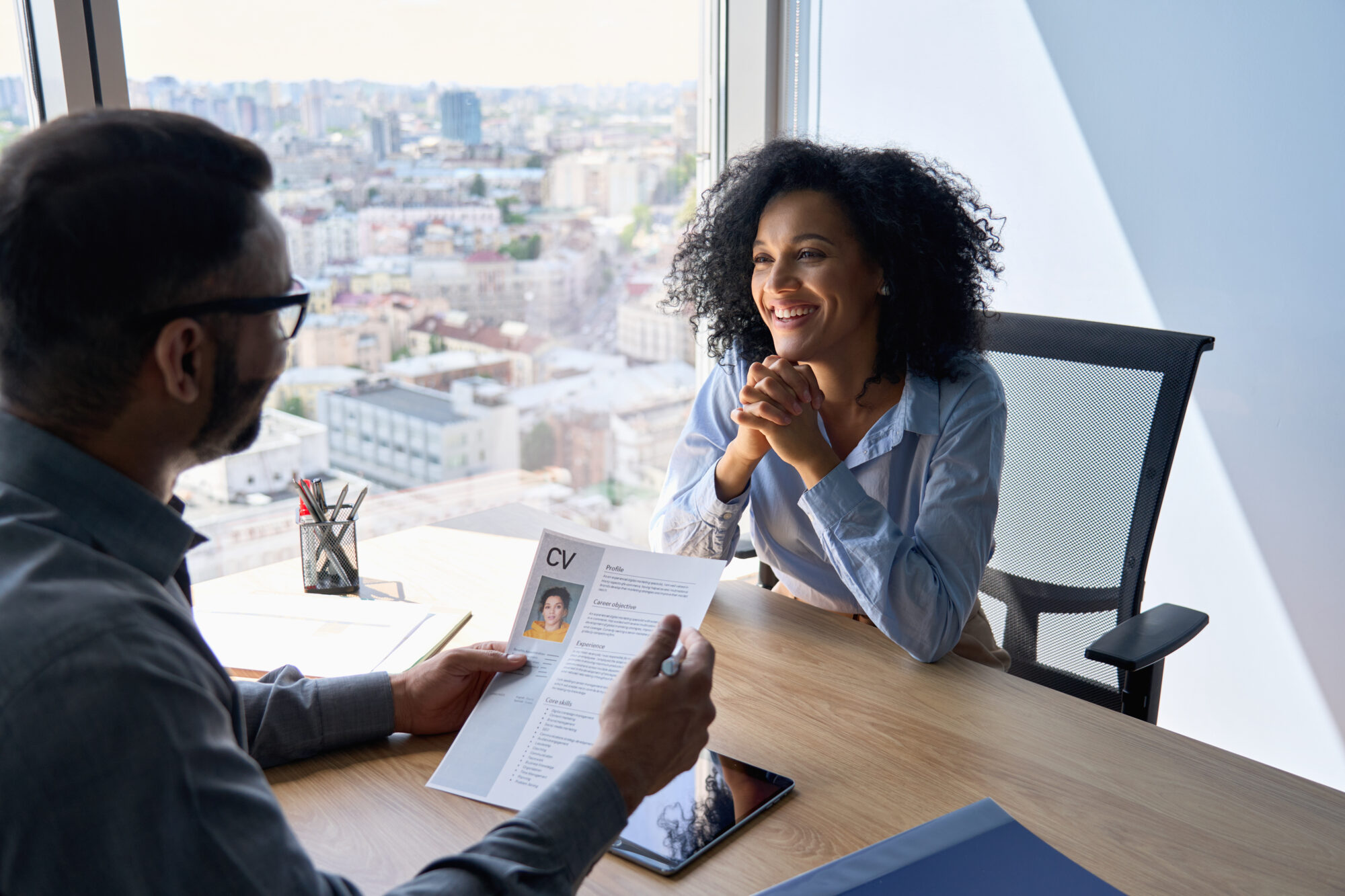 Friendly Interview Between Indian Hr Manager And African American Applicant.
