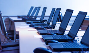 Laptop Arranging Rows In The Training Room